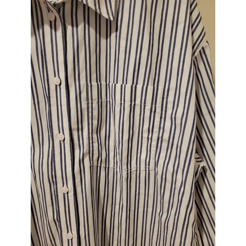 J. Crew Women's Etienne Oversized Shirt White Blue Stripe 100% Cotton Poplin L